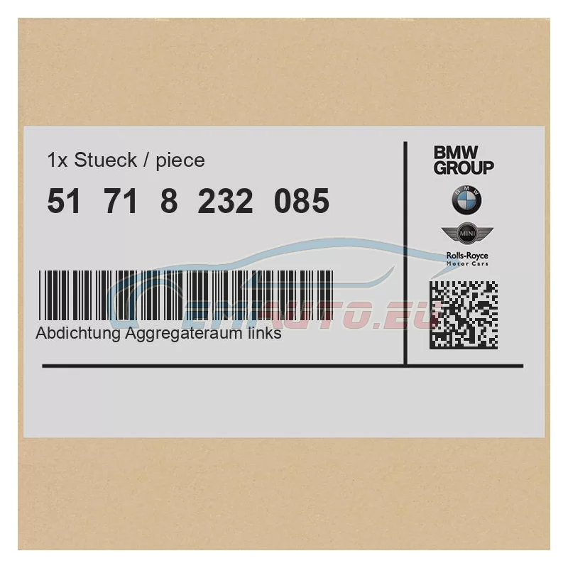 Original BMW Abdichtung Aggregateraum links (51718232085)