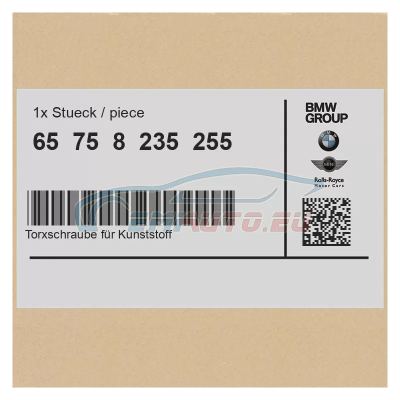 Genuine BMW Torx bolt for plastic material (65758235255)