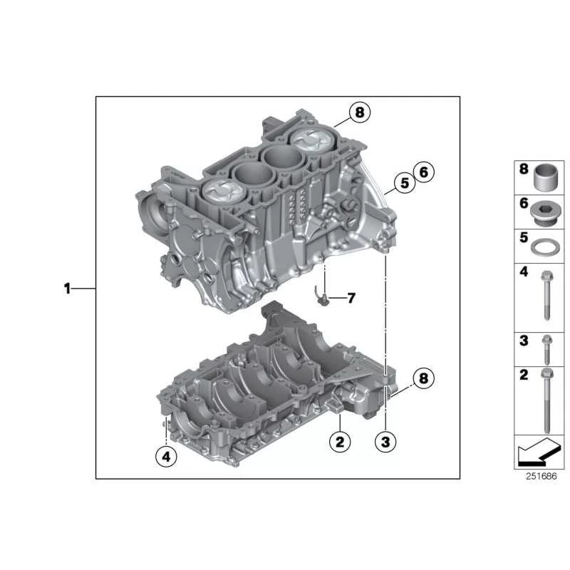 Genuine BMW Engine block with piston (11112213109)