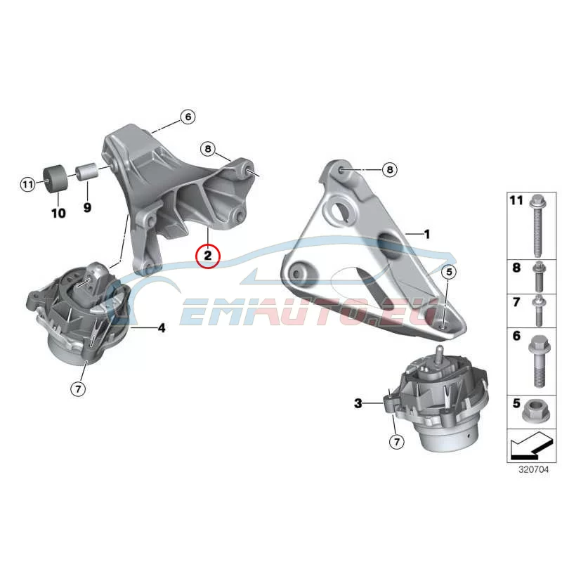 Genuine BMW Engine supporting bracket, right (22116870608)