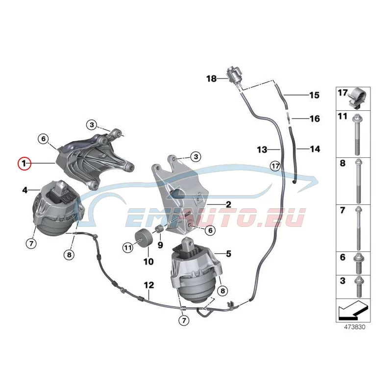Genuine BMW Engine supporting bracket, right (22116876222)