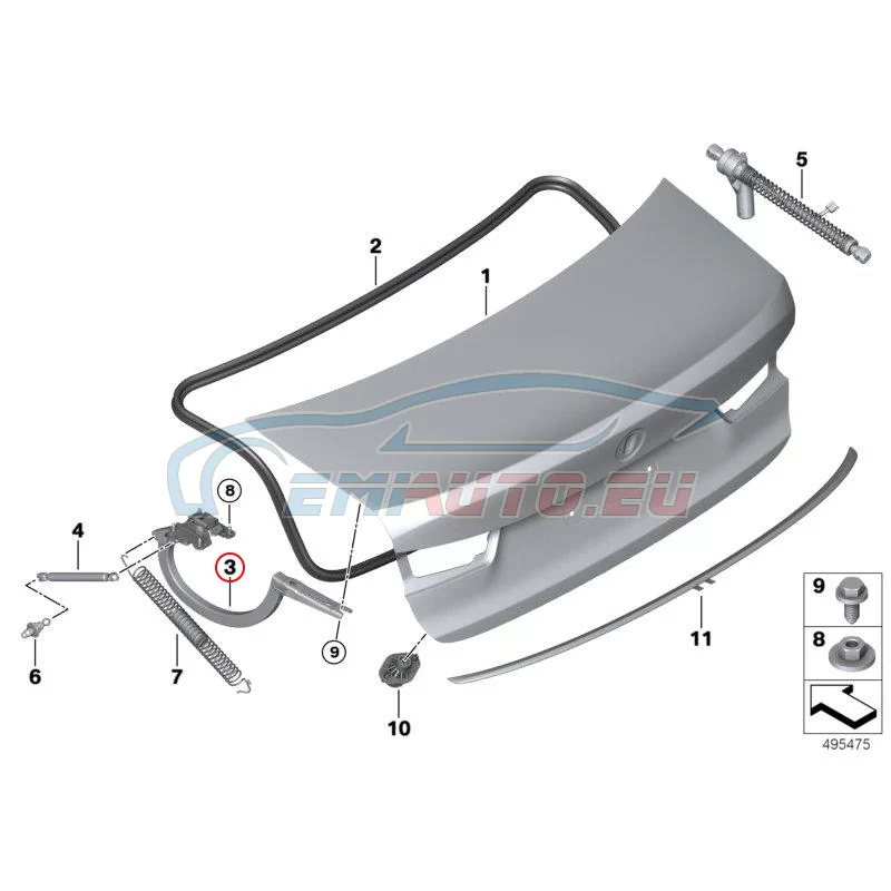 Genuine BMW Left trunk lid hinge (41007481967)
