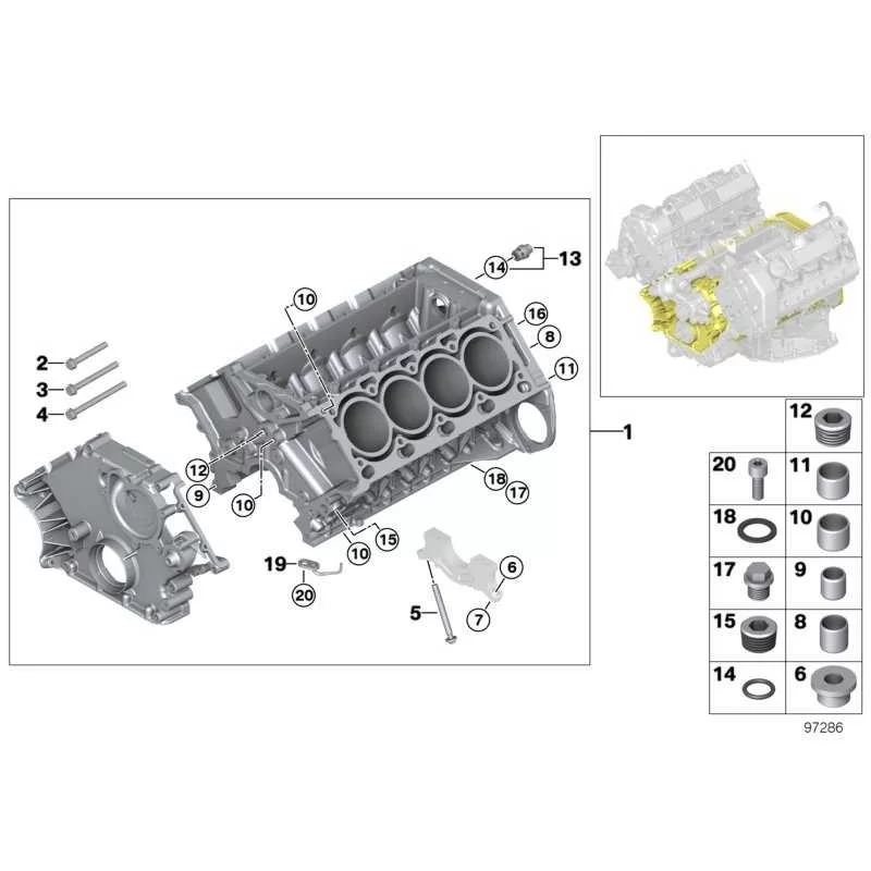 Genuine BMW Engine block with piston (11110396206)